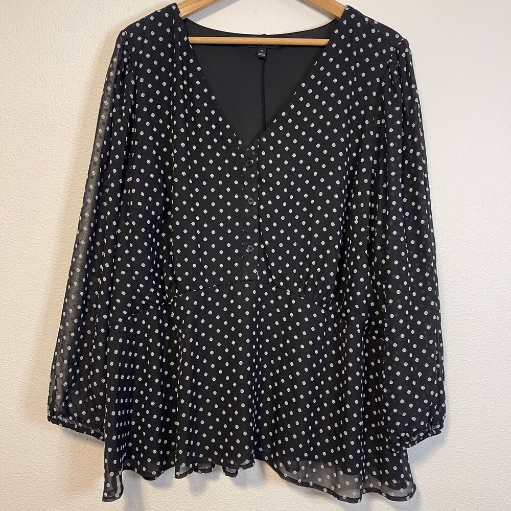 Lane Bryant Black Polka Dot Blouse Size 26